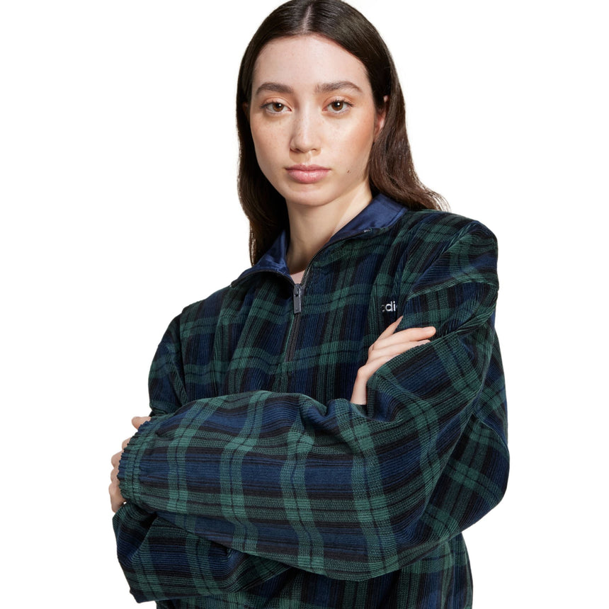 Corduroy Tartan Half Zip Women's Top