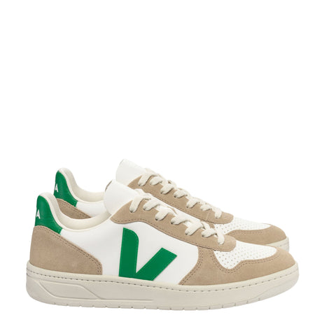 VEJA V-10 Chromefree Leather Erkek Sneaker Extra White/Emeraude Sahara